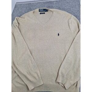 Polo Ralph Lauren Mens XL Beige 100% Pima Cotton V-Neck Sweater Pony Logo